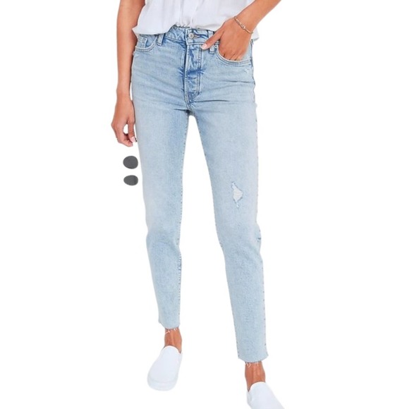 Old Navy O.G. Straight High-Waisted Button-Fly Cut-Off Jeans Raw Hem Light Wash - Picture 1 of 10